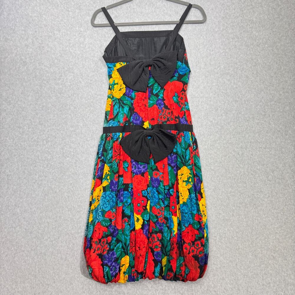 VTG Richard Warren 100% Silk Floral Dress Sz 4 Bubble Hem Bow Back 80s 90s - Picture 3 of 14